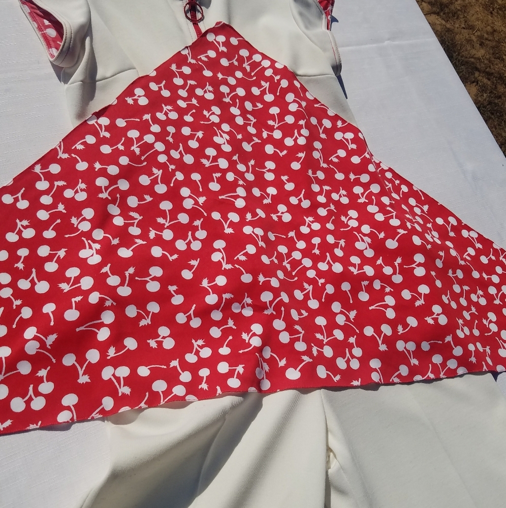 VTG Jumpsuit 1960's White Red Cherry 70's S - Picture 5 of 9